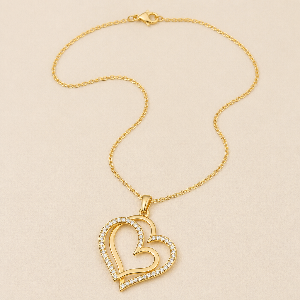 LumaCherish™ – Delicate Double-Heart Pendant Necklace with Pavé Crystals