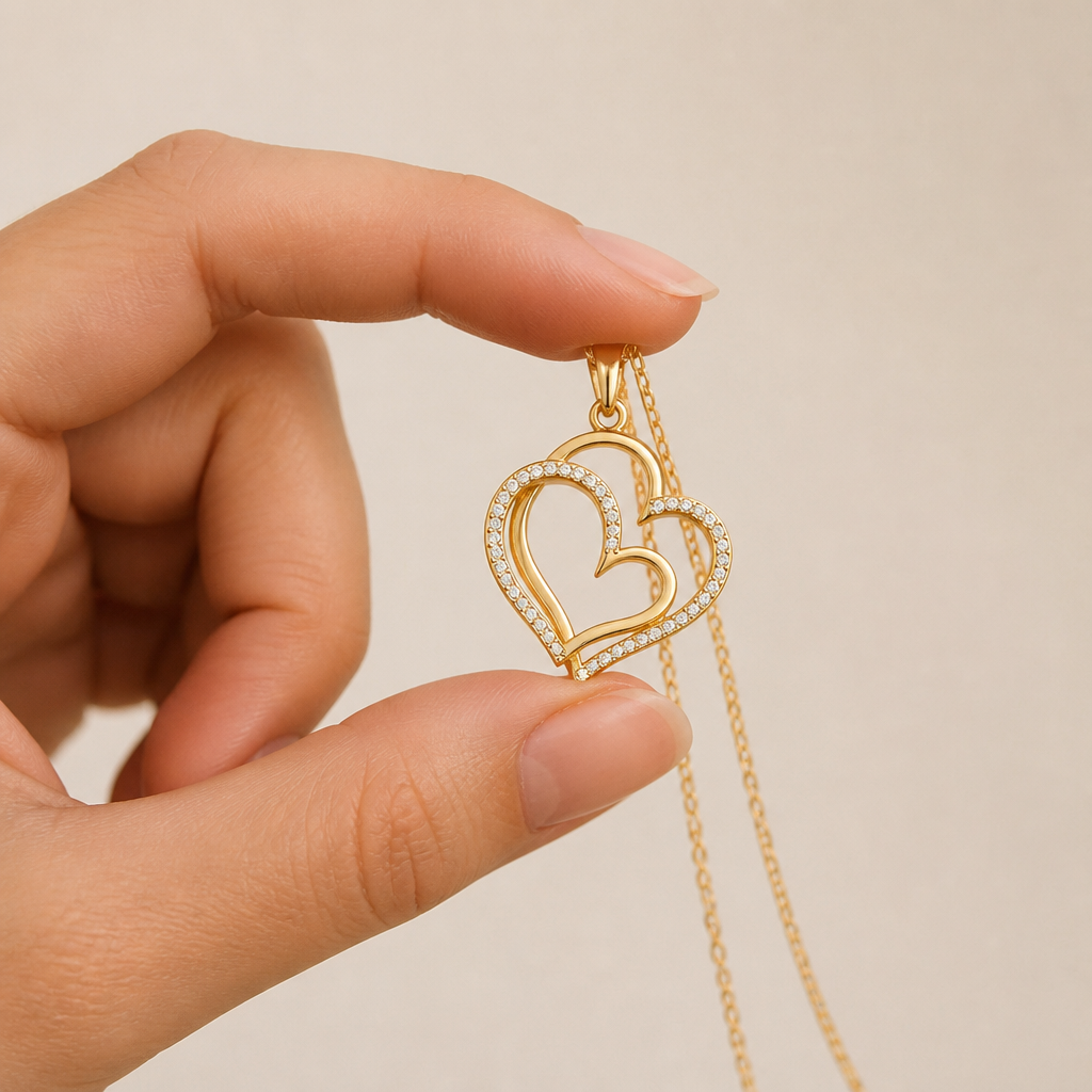 LumaCherish™ – Delicate Double-Heart Pendant Necklace with Pavé Crystals