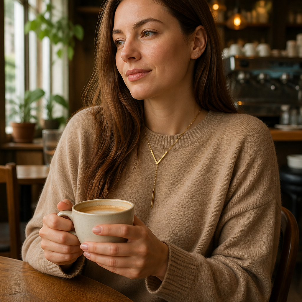 LumaRadiance™ – Minimalist Gold Lariat Necklace with V-Bar Pendant