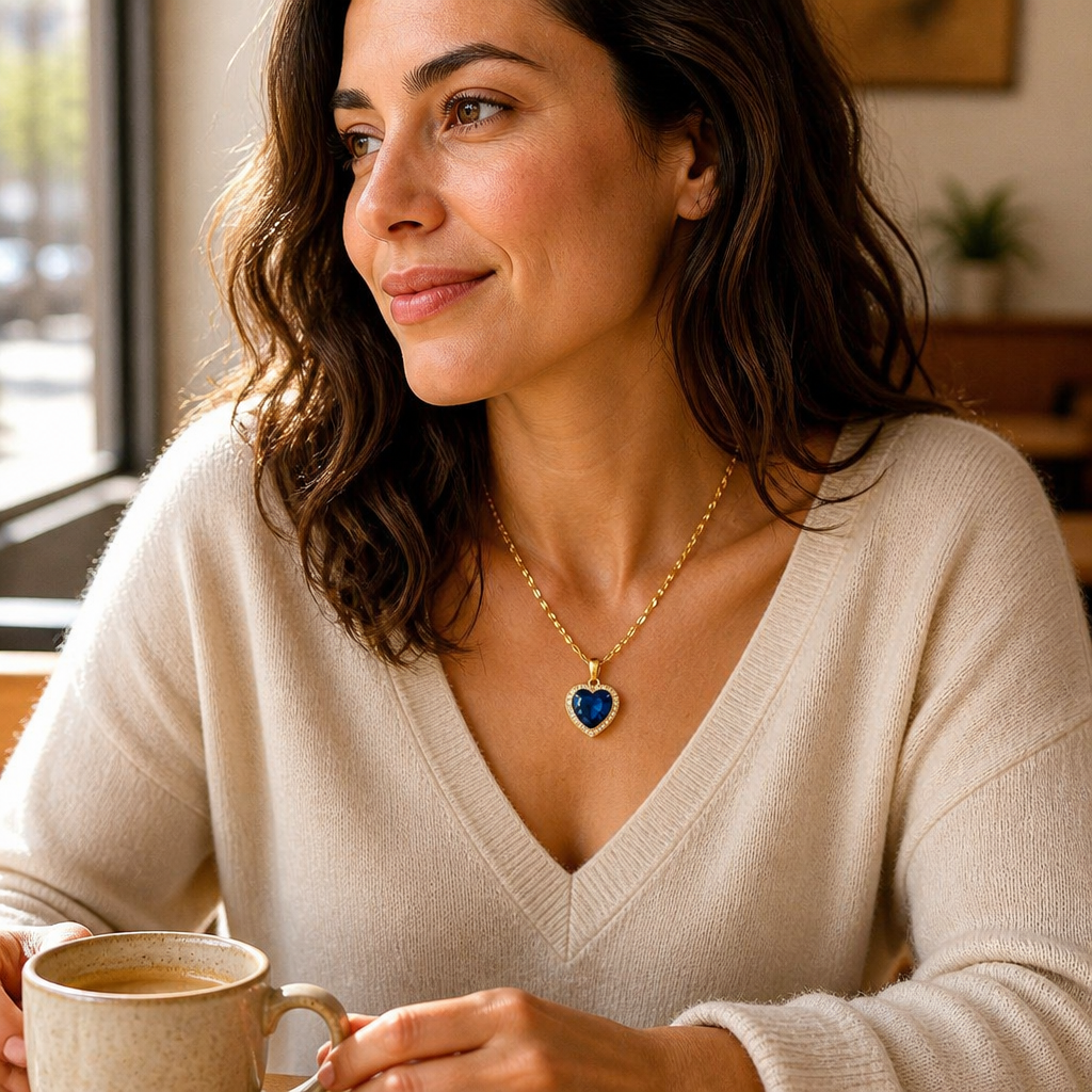 LioraCharm™ – Sparkling Sapphire Heart Pendant Necklace with Pavé Halo