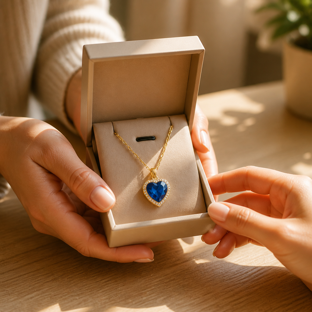 LioraCharm™ – Sparkling Sapphire Heart Pendant Necklace with Pavé Halo