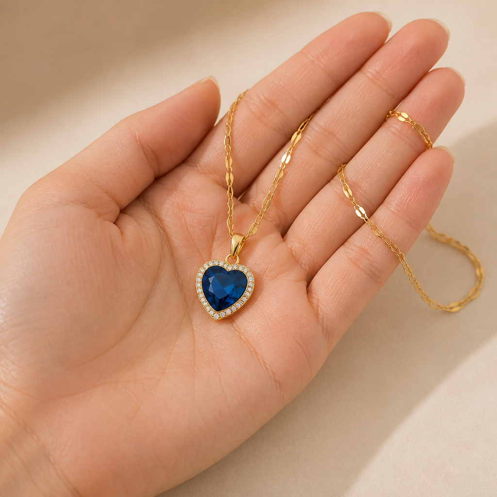 LioraCharm™ – Sparkling Sapphire Heart Pendant Necklace with Pavé Halo