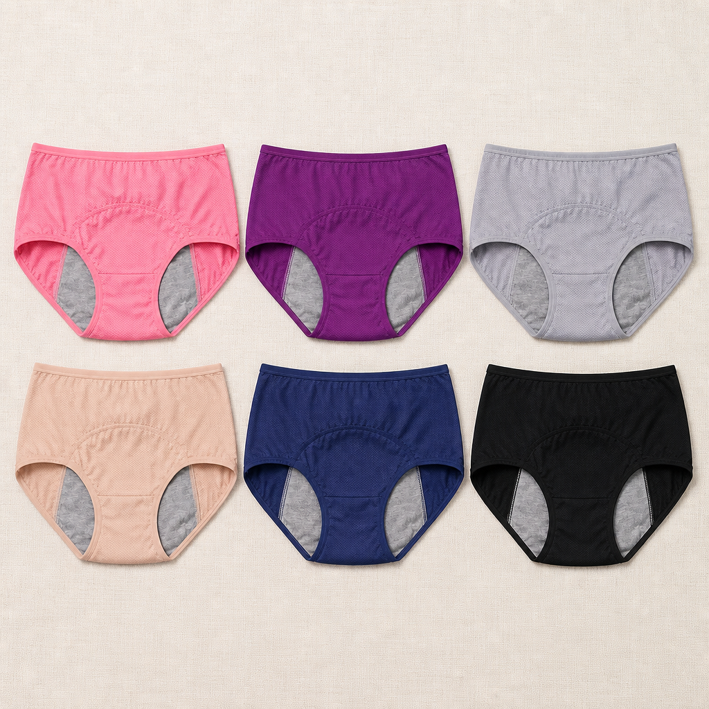 Lunelle™ – Leak-Proof Breathable Mid-Rise Briefs (Pack of 6, Assorted Colors)