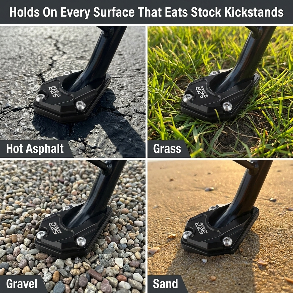 GripHold™ — Stop Your Kickstand From Sinking on Hot Asphalt and Soft Ground