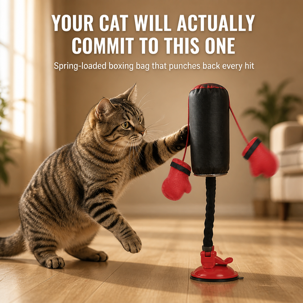 PouncePulse™ — Burn Off Indoor Cat Energy with Spring-Loaded Boxing Action