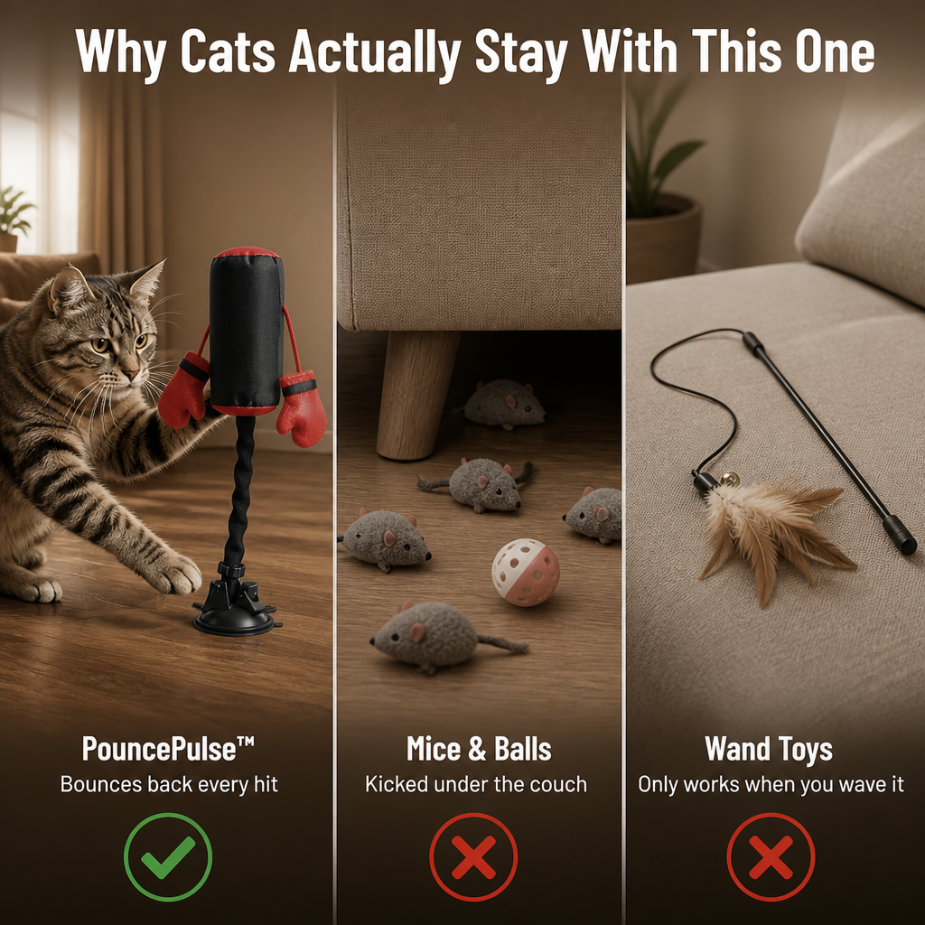 PouncePulse™ — Burn Off Indoor Cat Energy with Spring-Loaded Boxing Action