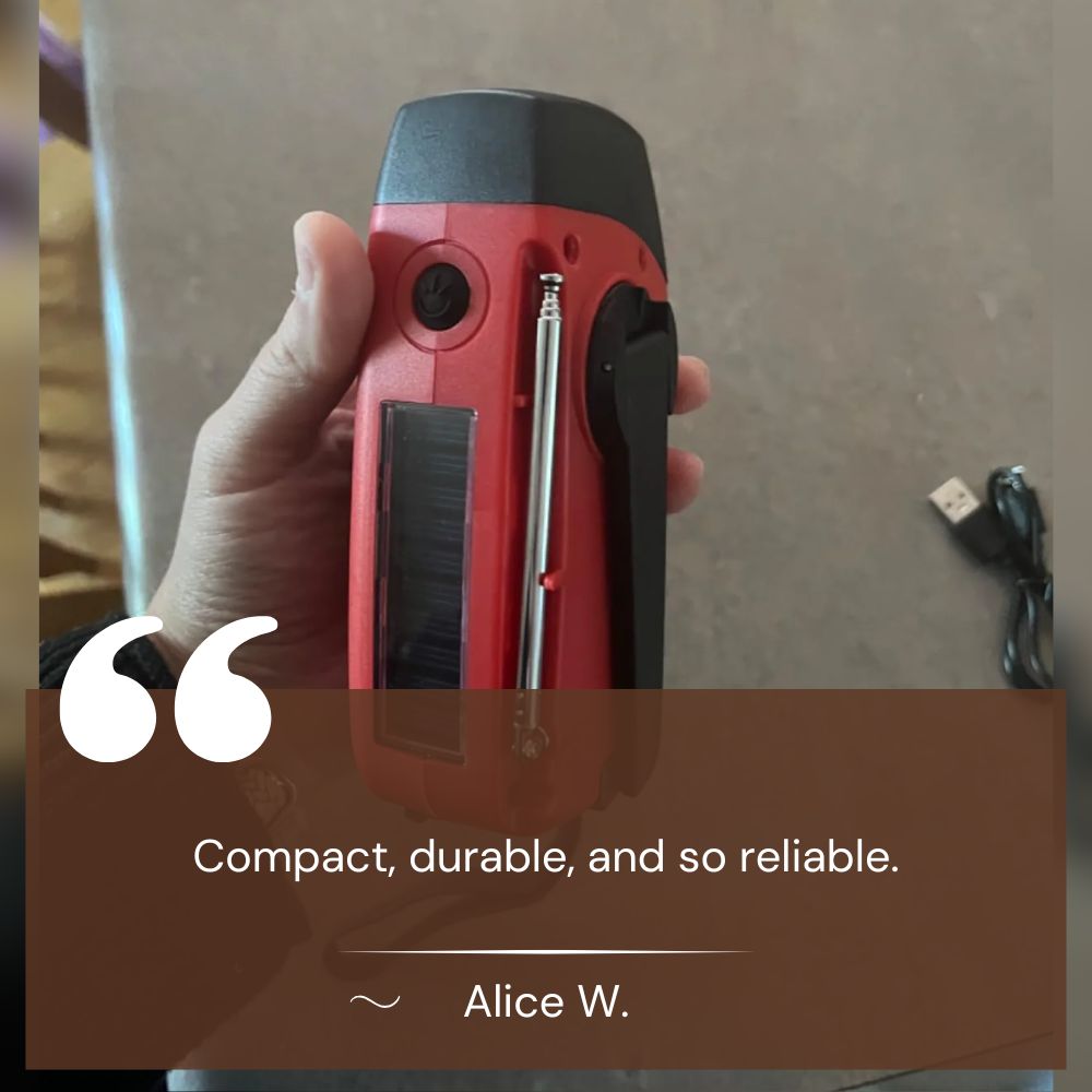 Solar-Powered Hand Crank Radio with Flashlight and Battery Charger