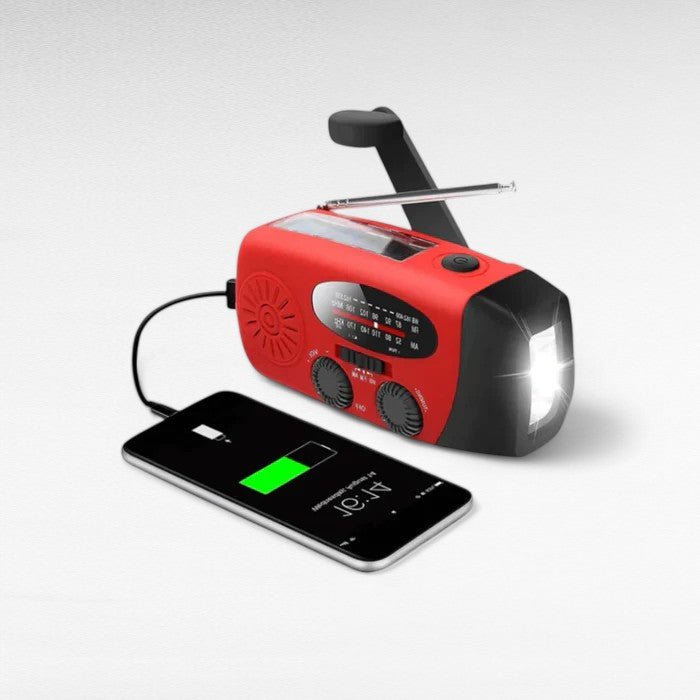 Solar-Powered Hand Crank Radio with Flashlight and Battery Charger