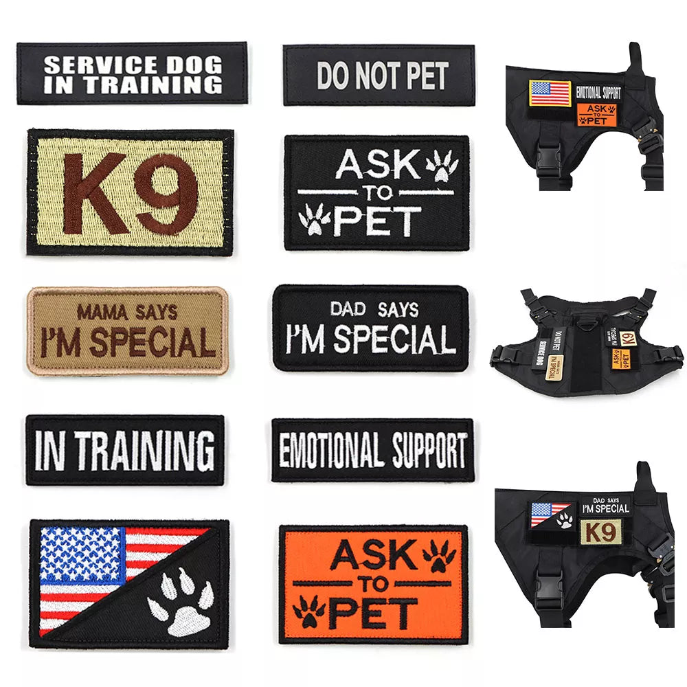 ID Badge Patches for Dog Harness - Hook and Loop Attachments