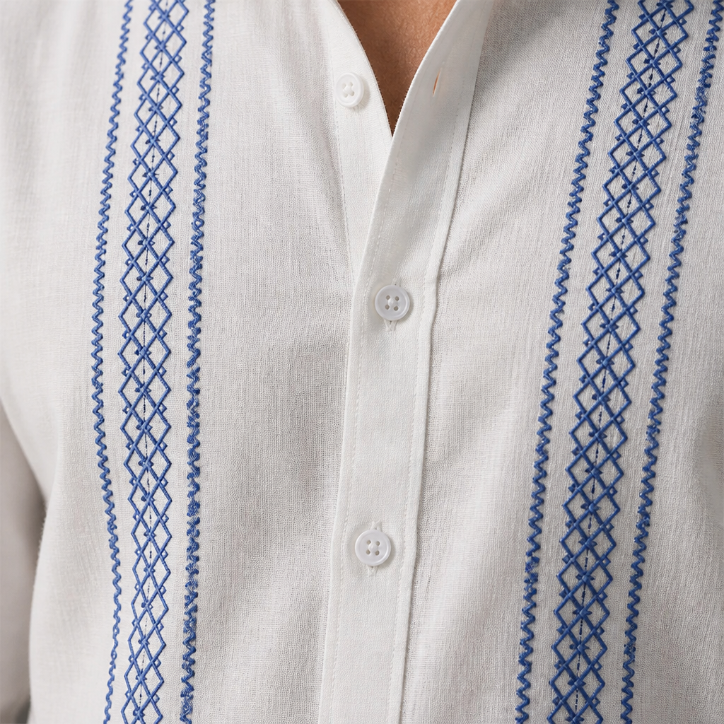 Suncraft™ – Embroidered Cuban-Collar Shirt & Drawstring Shorts Summer Set