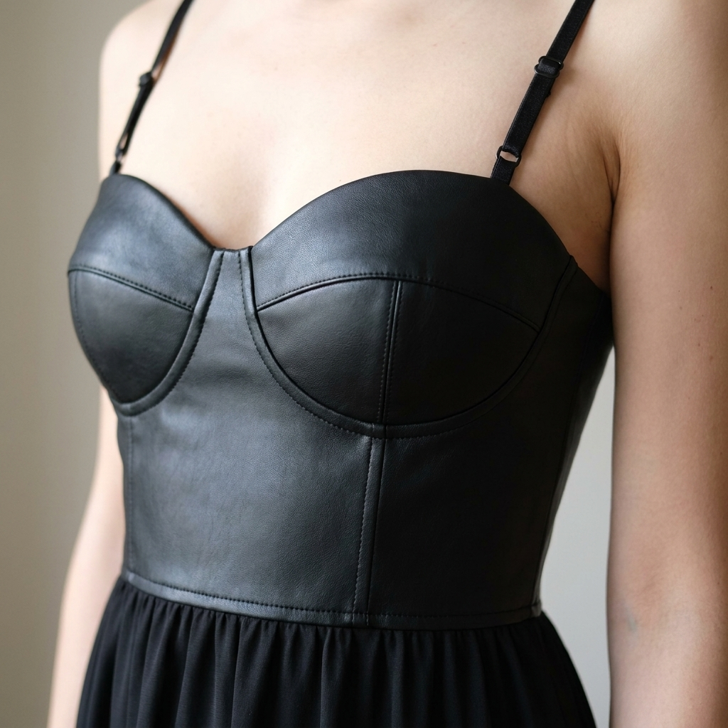 NoirFemme™ – Bold Faux-Leather Bustier Tiered Maxi Dress