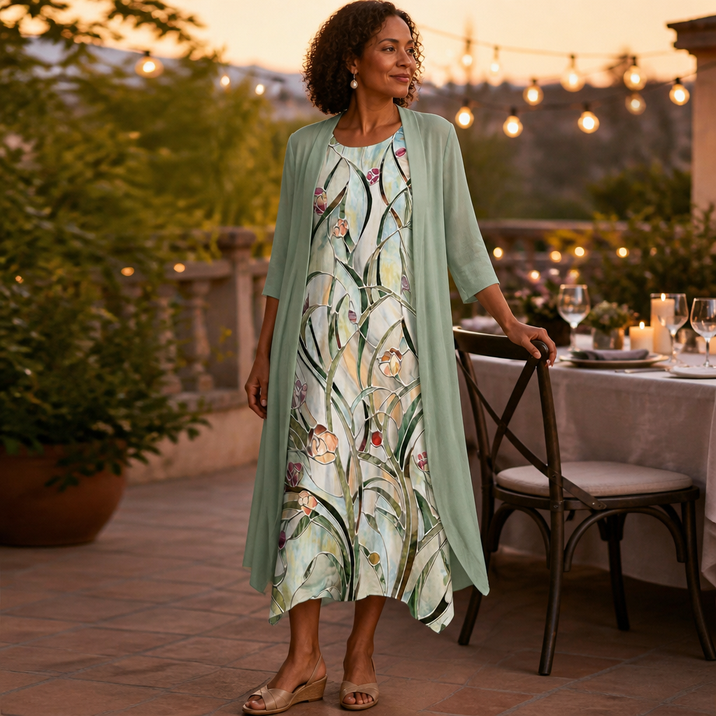AmaraBelle™ – Flowy Floral Two-Piece Maxi Dress with Matching Cardigan