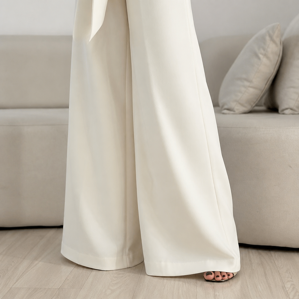 LuminaSilk™ – Draped Halter Wide-Leg Jumpsuit with Tie Waist