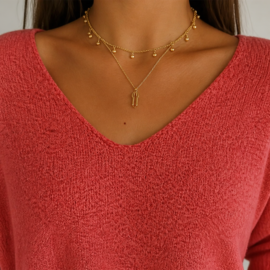 LuminaLuxe™ – Relaxed V-Neck Soft Knit Top with 3/4 Sleeves