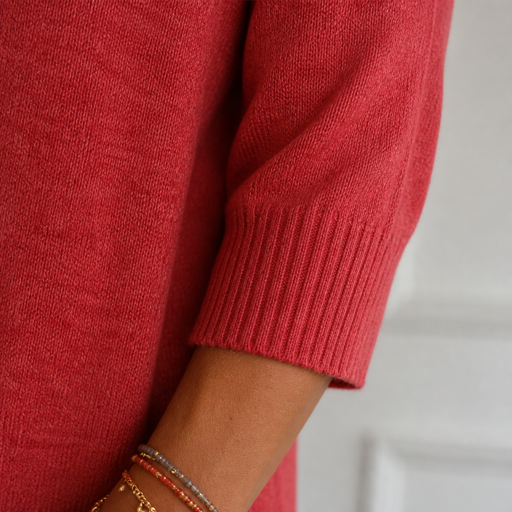 LuminaLuxe™ – Relaxed V-Neck Soft Knit Top with 3/4 Sleeves