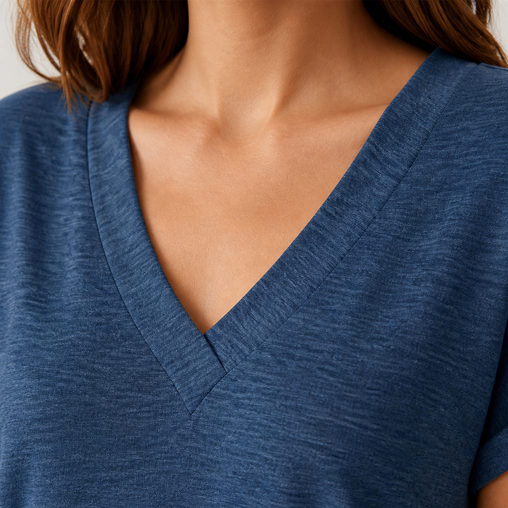 LumiBella™ – Soft Relaxed V-Neck T-Shirt Dress with Side Pockets