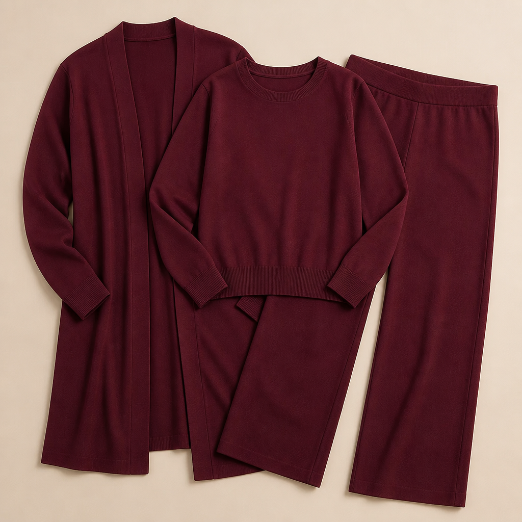 Verena™ – Elegant Three-Piece Knit Set with Longline Duster Cardigan
