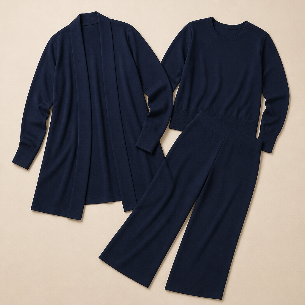 Verena™ – Elegant Three-Piece Knit Set with Longline Duster Cardigan
