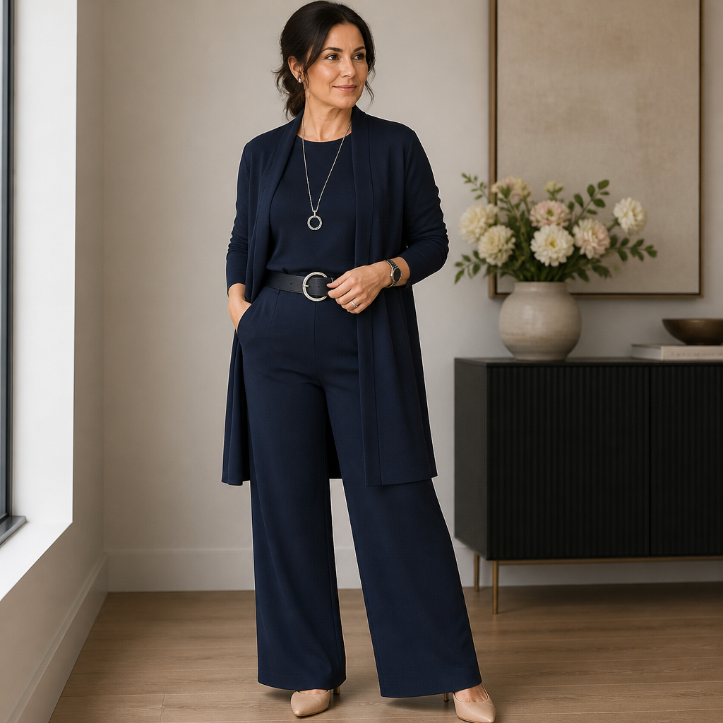 Verena™ – Elegant Three-Piece Knit Set with Longline Duster Cardigan