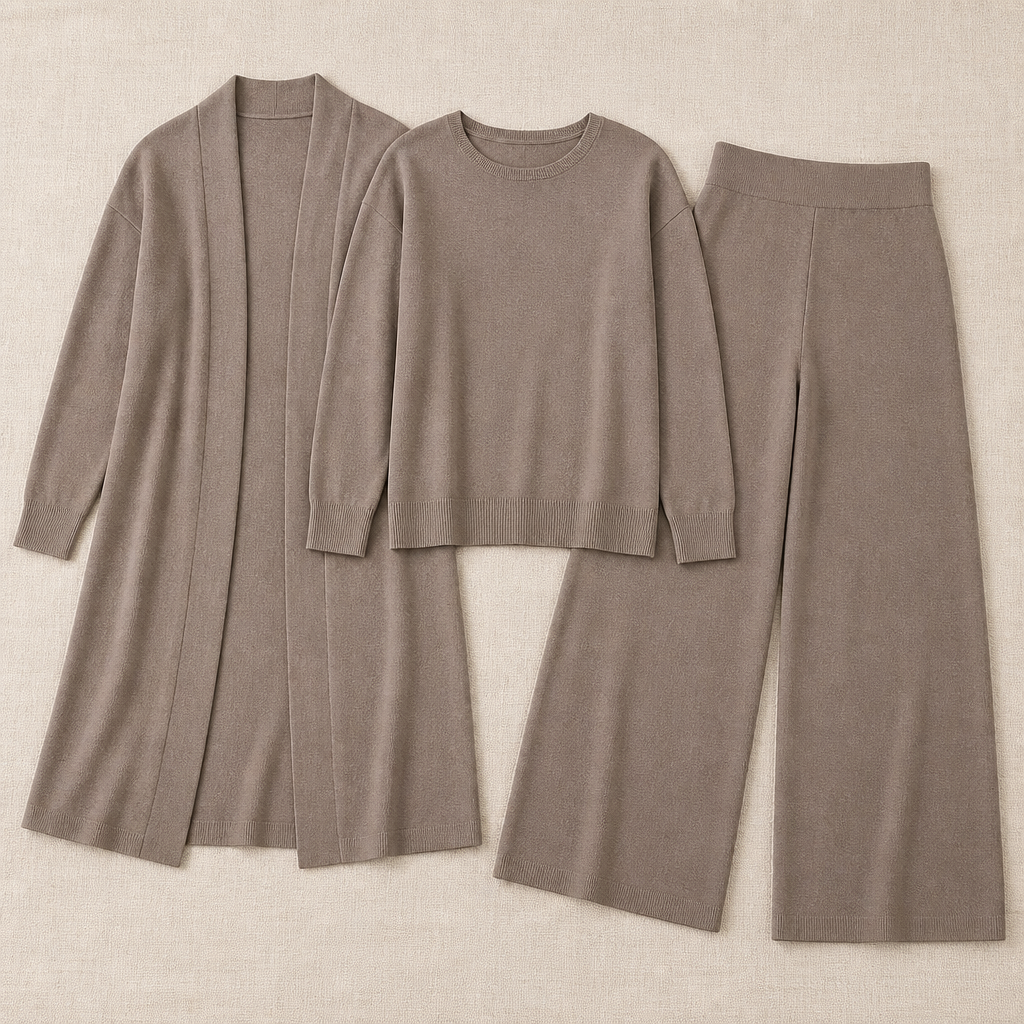Verena™ – Elegant Three-Piece Knit Set with Longline Duster Cardigan