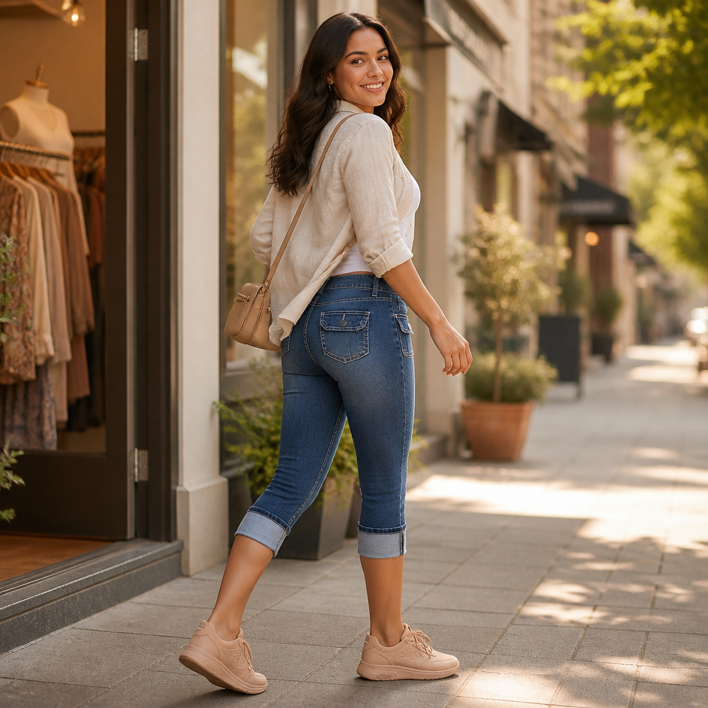 SerisiFlex™ – Curve-Defining Slim Fit Stretch Denim Capris with Contoured Waistband