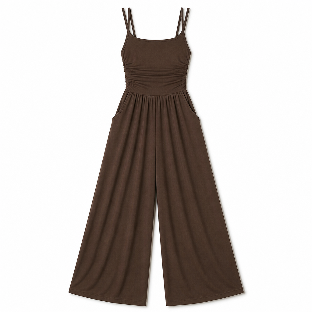 SolaraWave™ – Flowy Wide-Leg Summer Jumpsuit with Ruched Bodice
