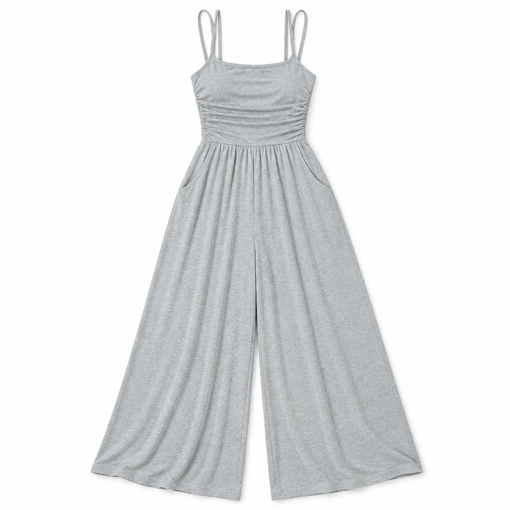 SolaraWave™ – Flowy Wide-Leg Summer Jumpsuit with Ruched Bodice
