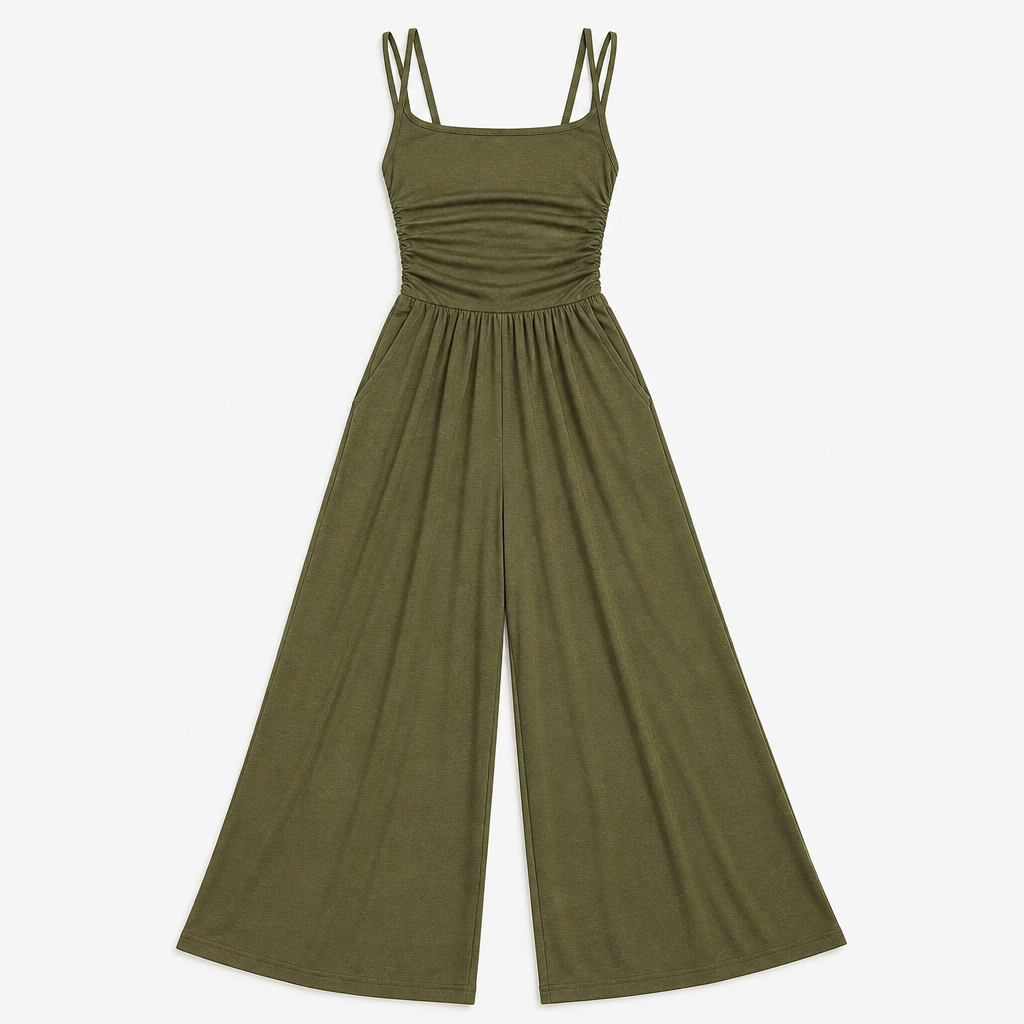 SolaraWave™ – Flowy Wide-Leg Summer Jumpsuit with Ruched Bodice