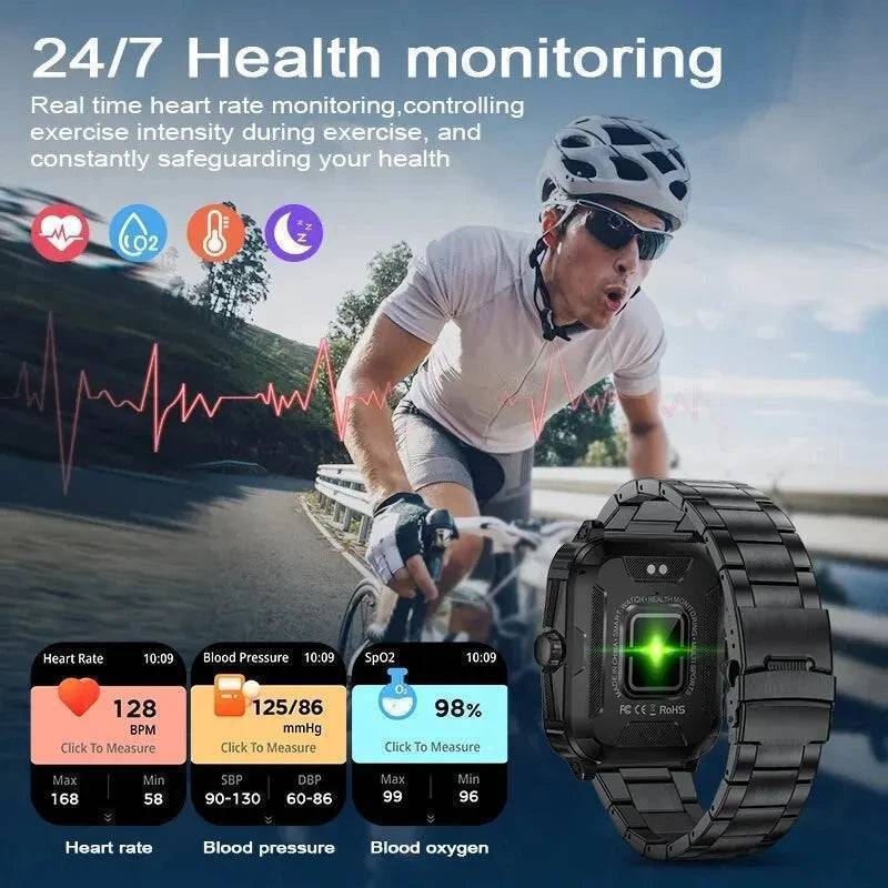 Men's Durable Military-Style Smartwatch with Bluetooth Calling & Fitness Tracking