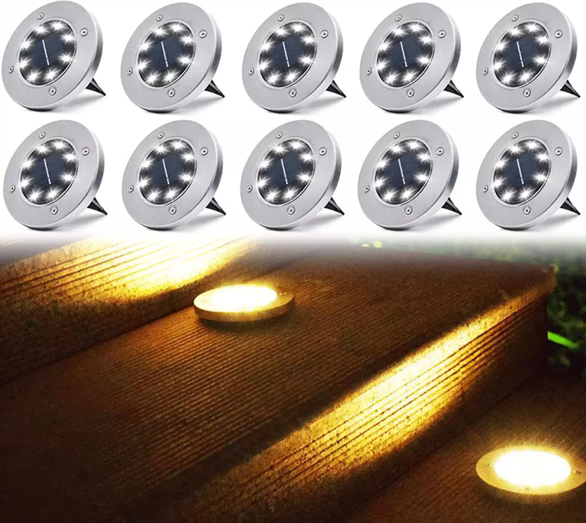 12 LED Solar-Powered Ground Lights for Garden and Yard - Weather Resistant