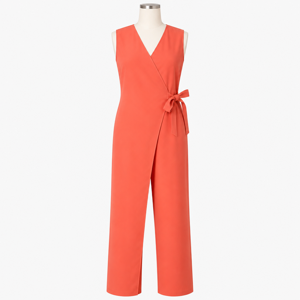 SereneSilhouette™ – Elegant Wrap-Front Sleeveless Jumpsuit with Side Tie