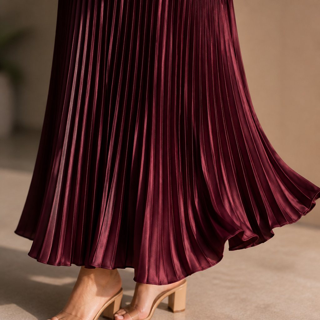 VelaLift™ – Elegant Pleated Maxi Skirt Set with Cropped Knit Top