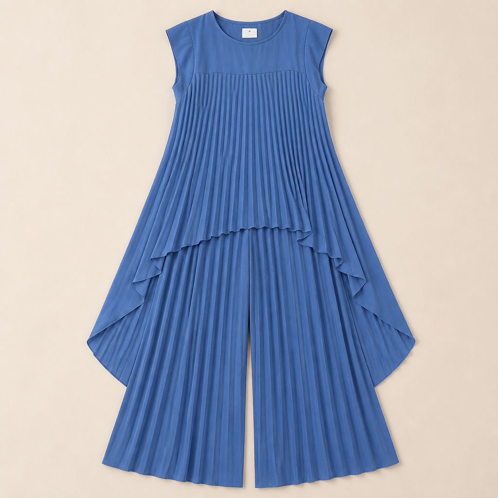 NovaLuma™ – Flowy Pleated Two-Piece Set with Asymmetric Hem