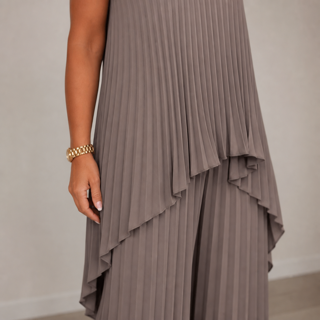 NovaLuma™ – Flowy Pleated Two-Piece Set with Asymmetric Hem