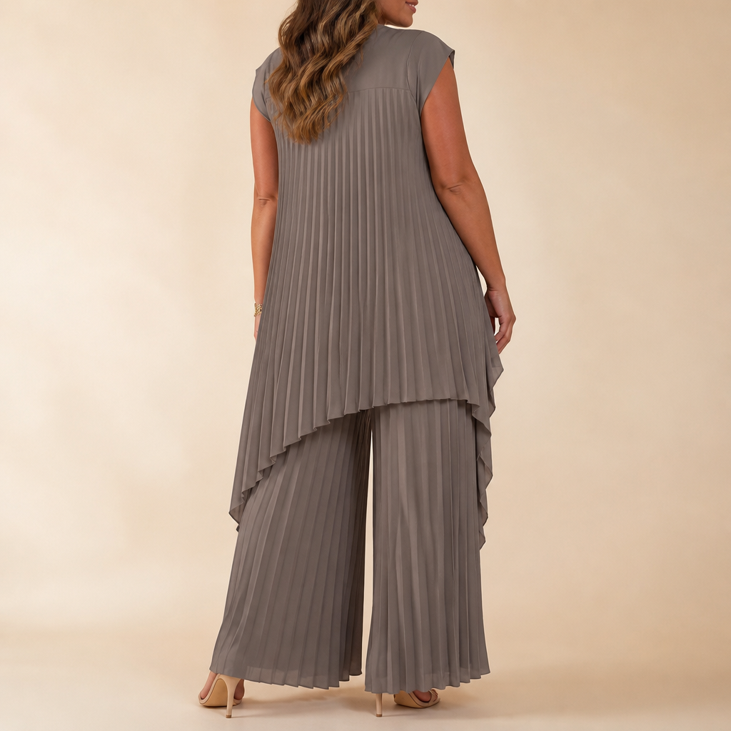NovaLuma™ – Flowy Pleated Two-Piece Set with Asymmetric Hem