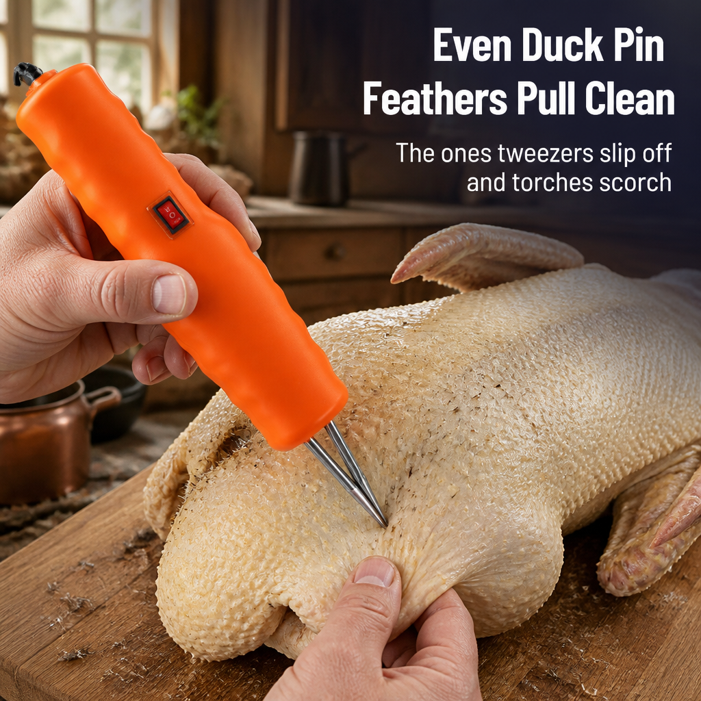 SwiftPluck™ — Pull Stubborn Pin Feathers Clean Without Tweezers or Torch