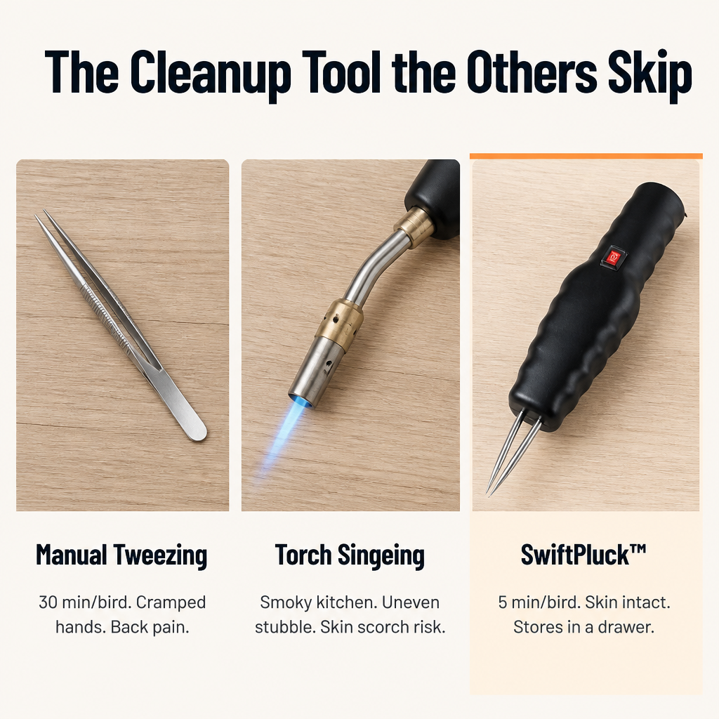 SwiftPluck™ — Pull Stubborn Pin Feathers Clean Without Tweezers or Torch