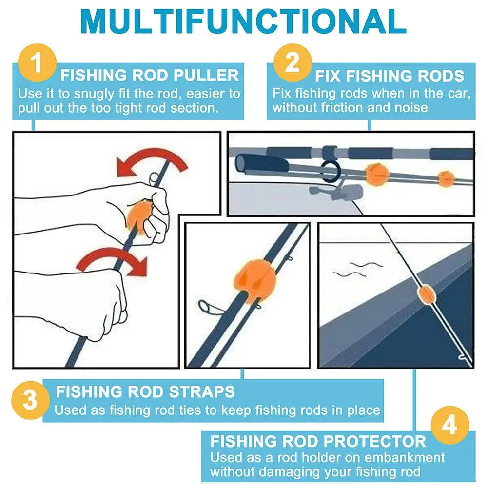 6-Piece Silicone Straps for Fishing Rods - Protective Holder Set
