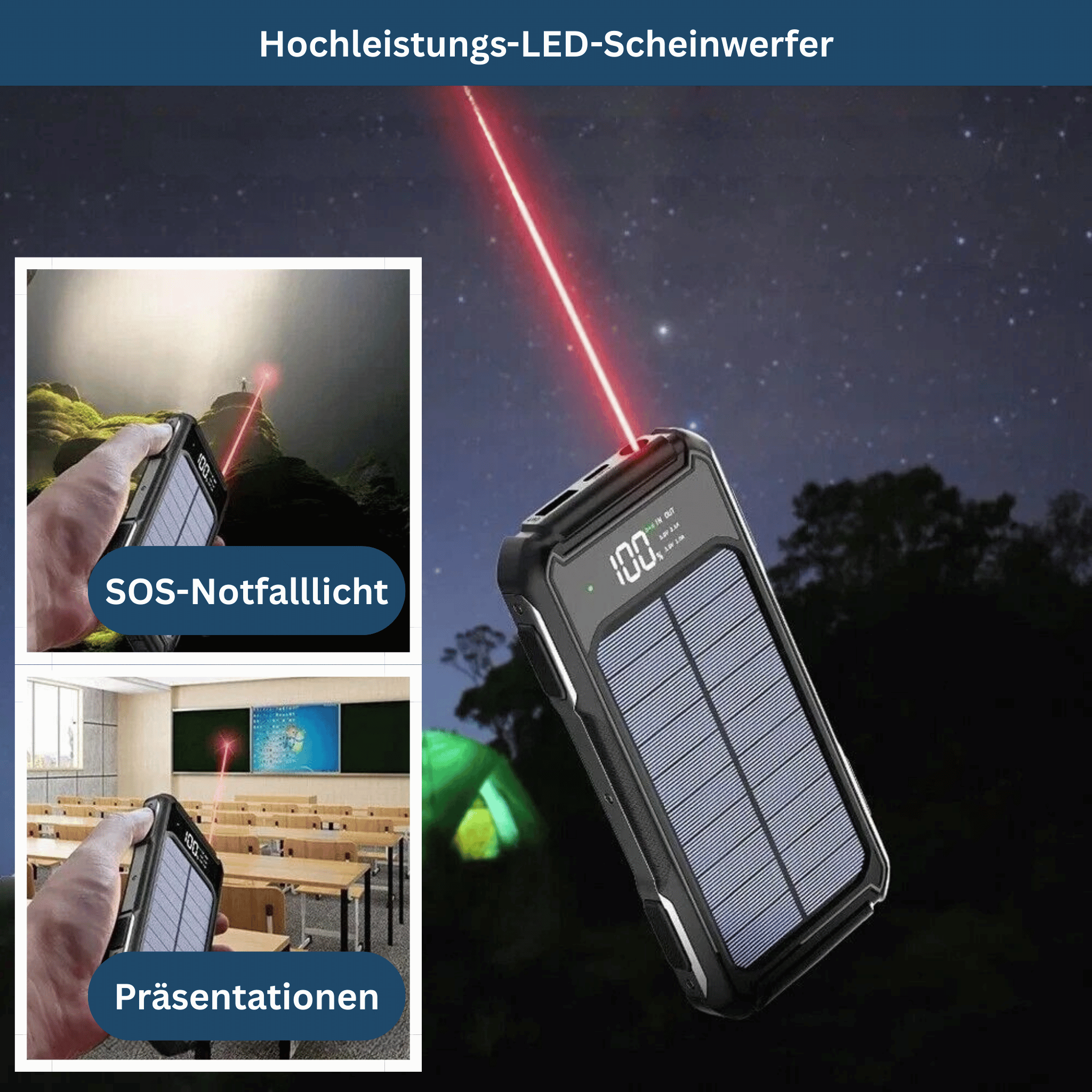 20,000mAh Portable Solar Power Bank featuring LED Screen