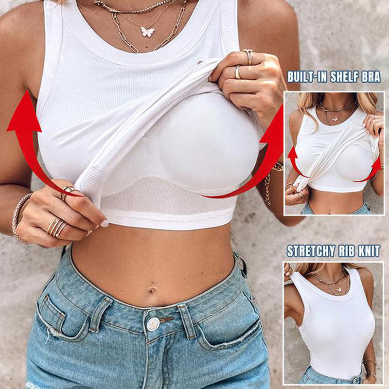 Women’s Ribbed Tank Top with Built-in Bra