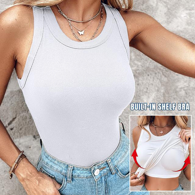 Women’s Ribbed Tank Top with Built-in Bra
