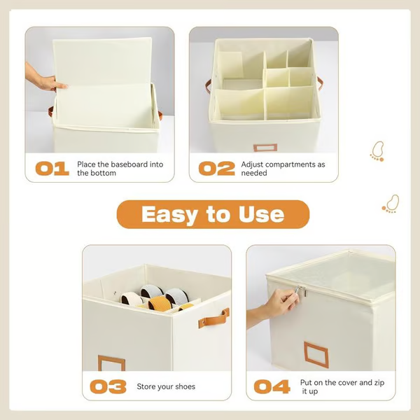 Foldable Fabric Shoe Storage Box with Lid