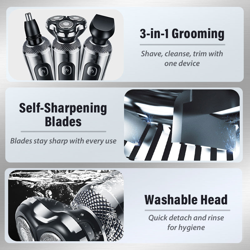 3-in-1 Men's Electric Shaver with 3D Floating Head