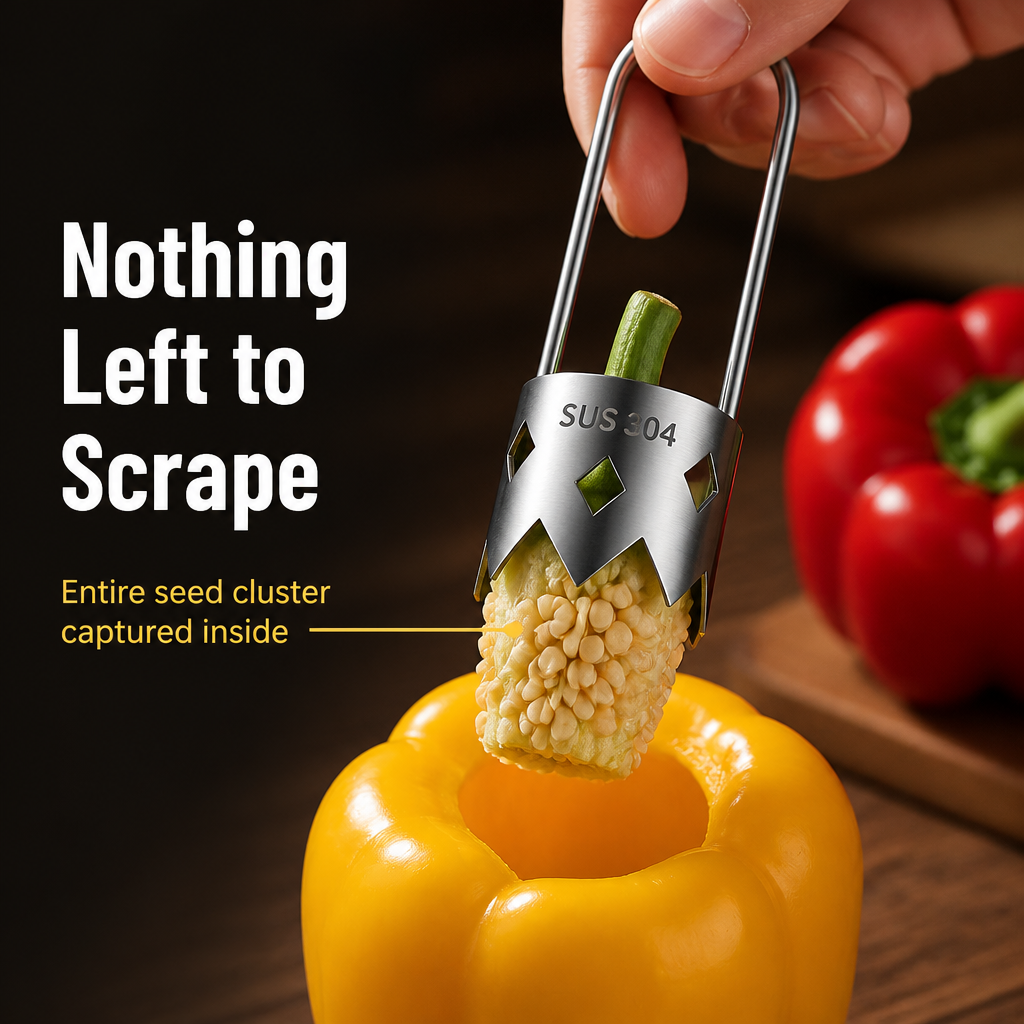 SteelCore™ — Core Peppers, Apples & Pears in One Twist, Zero Seed Mess