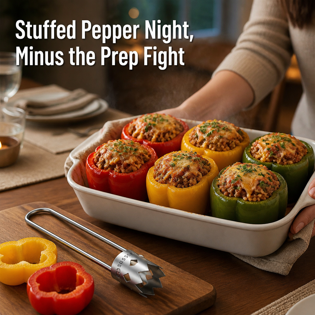 SteelCore™ — Core Peppers, Apples & Pears in One Twist, Zero Seed Mess