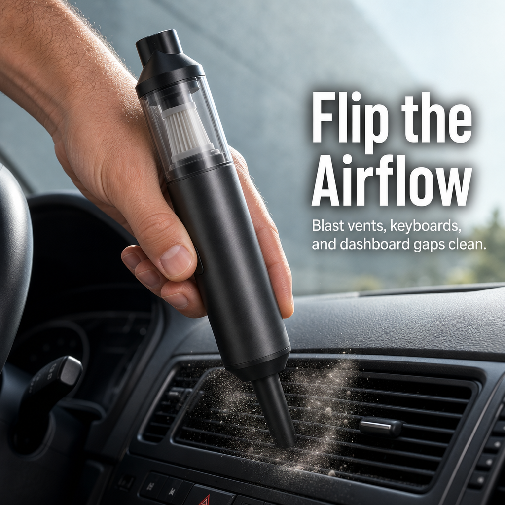 TurboSweep™ — Vacuum and Blow Clean Your Whole Car in One Charge
