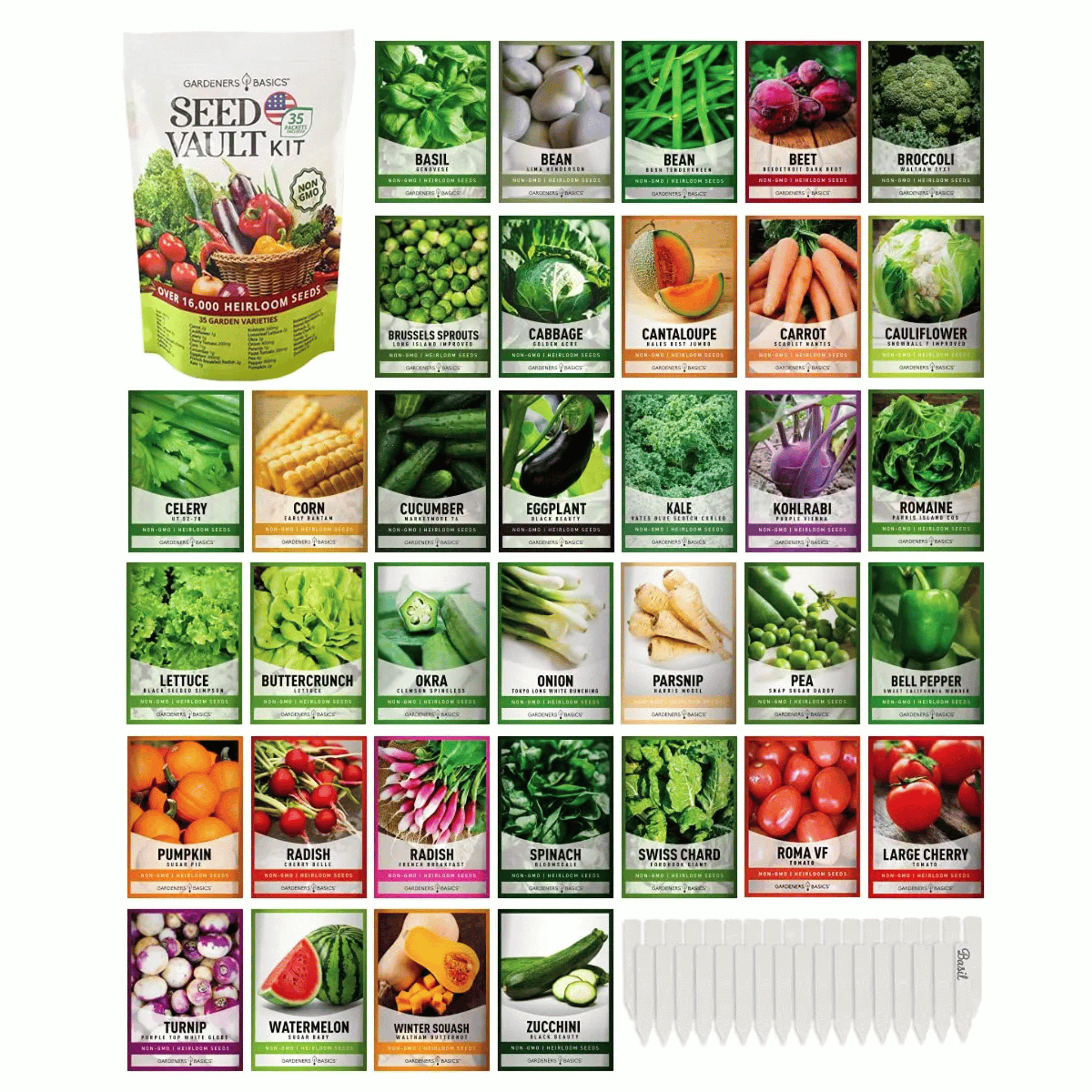 Organic Seed Variety Kit for Survival Gardening - Over 35 Seeds