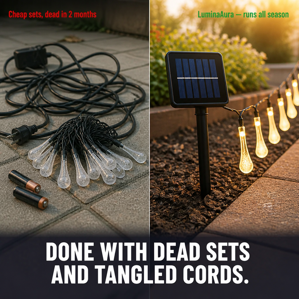 LuminaAura™ — Drape It Once, Charge by Sun, Glow All Night Outside