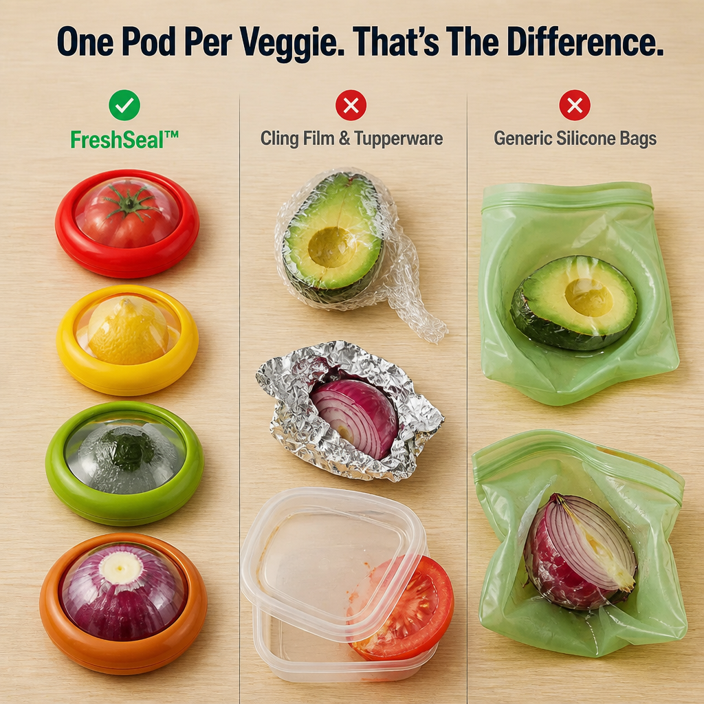 FreshSeal™ — Stop Cut Avocados, Onions and Tomatoes From Browning by Lunch