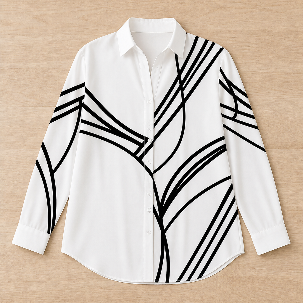 LumaLuxe™ – Relaxed Linework Print Button-Down Shirt with Pockets
